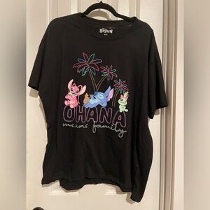 Disney Black Ohana T-Shirt with Colorful Stitch Design